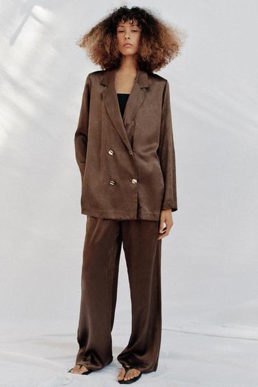 WRINKLED-EFFECT FLOWING TROUSERS - Brown by Zara