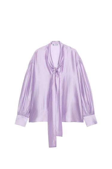 CHEMISE SATINÉE À LIENS ZW COLLECTION - Violet de Zara