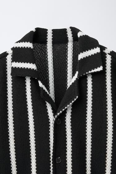 STRIPED TEXTURED CAMP COLLAR SHIRT - Ecru / Black by Zara - Image 2
