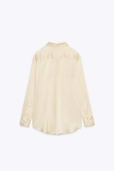 ZW COLLECTION 100% SILK SHIRT WITH POCKET - Beige by Zara - Image 3