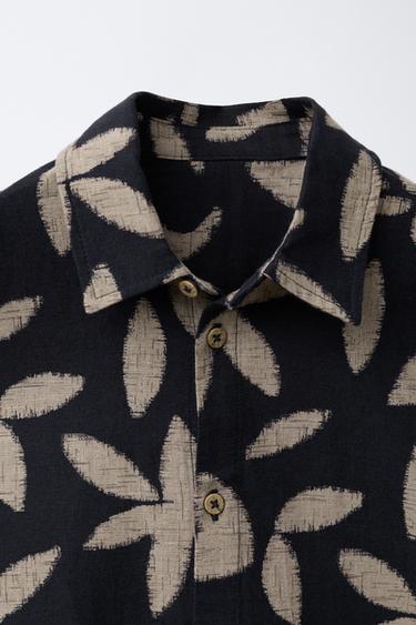 LEAF PRINT SHIRT - Black / Ecru by Zara - Image 3