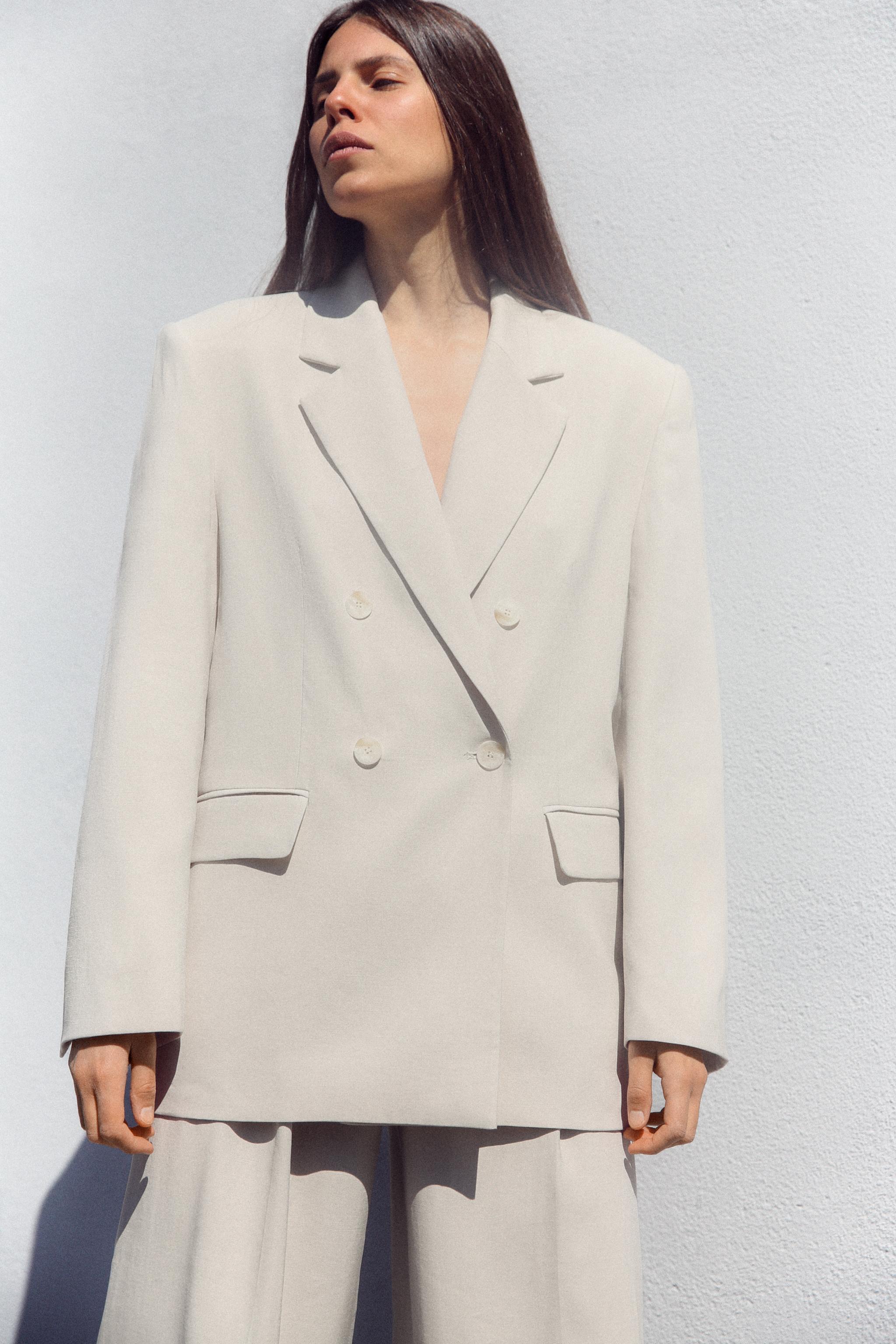 ZARA グレー テーラードクロップド丈ジャケット&ワイドパンツ ZARA - テーラードジャケット ワイドパンツ セットアップ 七分丈