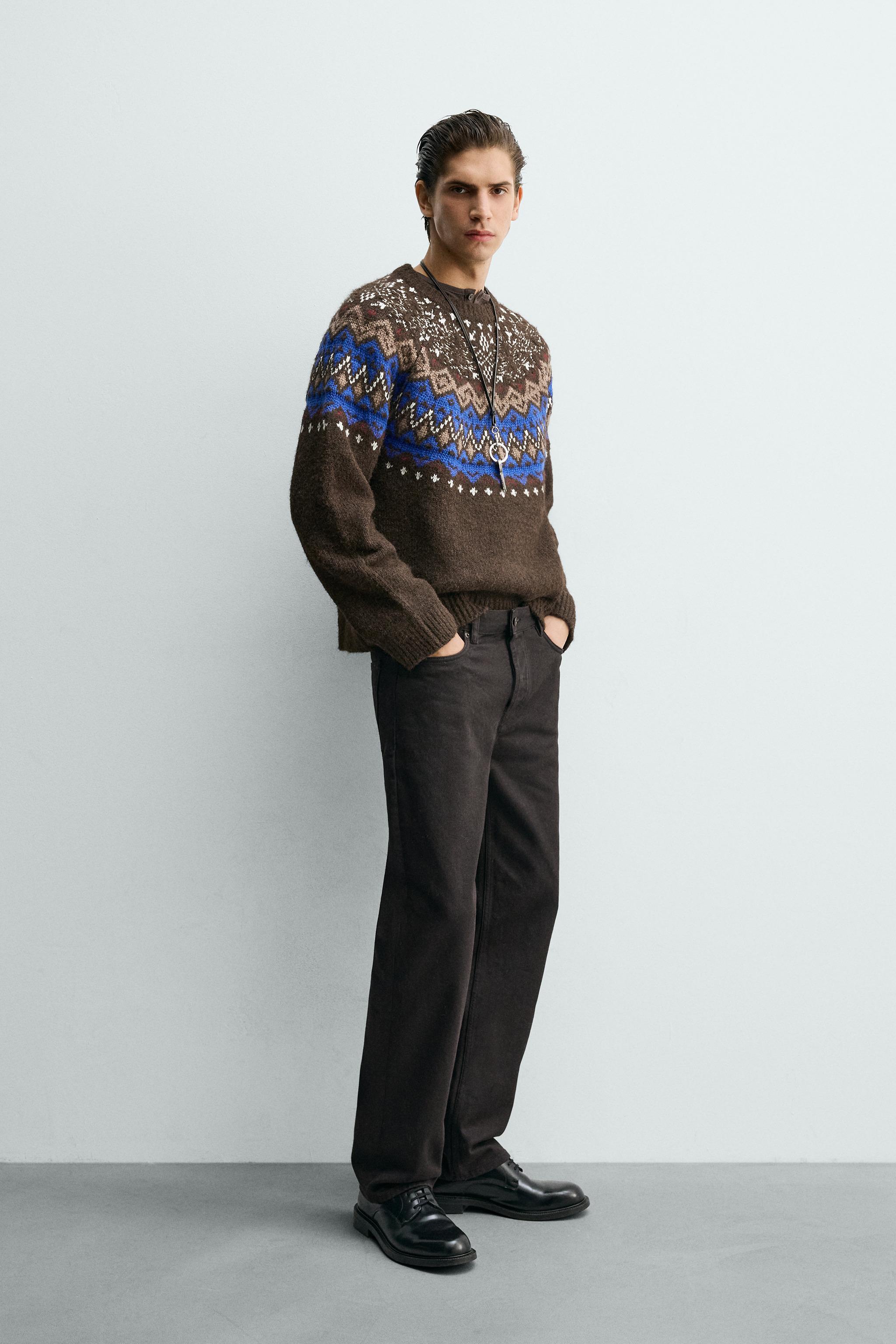 SUÉTER JACQUARD GEOMÉTRICO - Marrom | ZARA Brasil