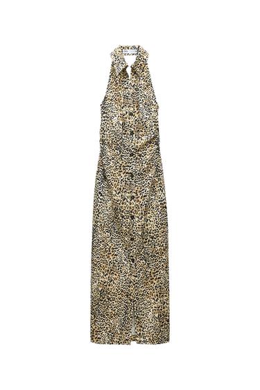 LINEN-BLEND ANIMAL-PRINT SHIRT DRESS