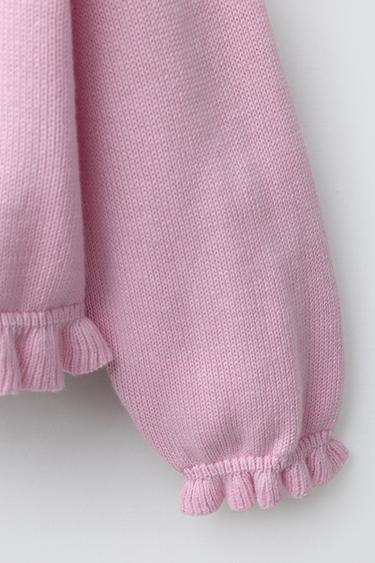 KNIT CARDIGAN WITH RUFFLE - Pink by Zara - Image 3