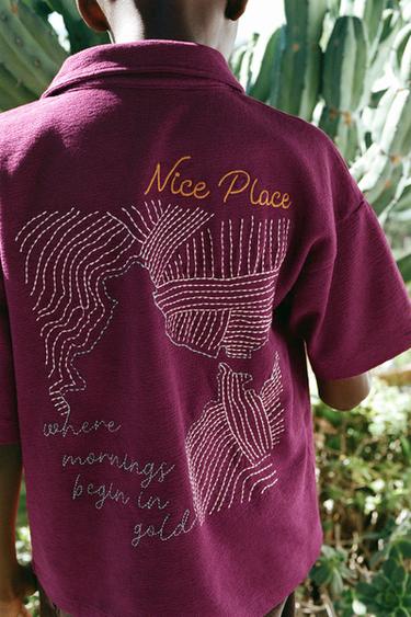 EMBROIDERED POLO SHIRT - Burgundy by Zara