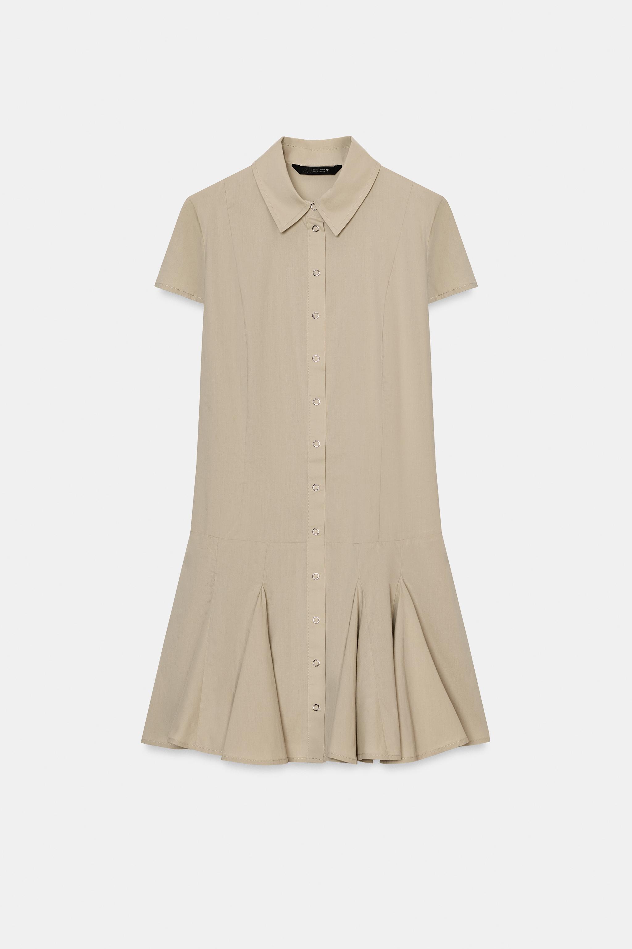SHORT SHIRT DRESS - Straw | ZARA United States SHORT SHIRT DRESS - Straw | ZARA United States