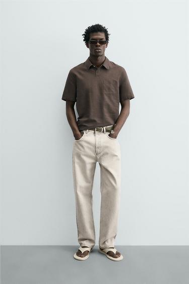 POLO REGULAR FIT CÁÑAMO - ALGODÓN - Marrón de Zara - Imagen 0