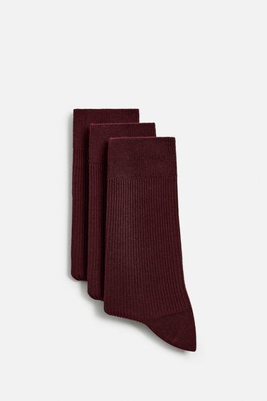 LOT DE 3 PAIRES DE CHAUSSETTES CÔTELÉES - Grenat de Zara