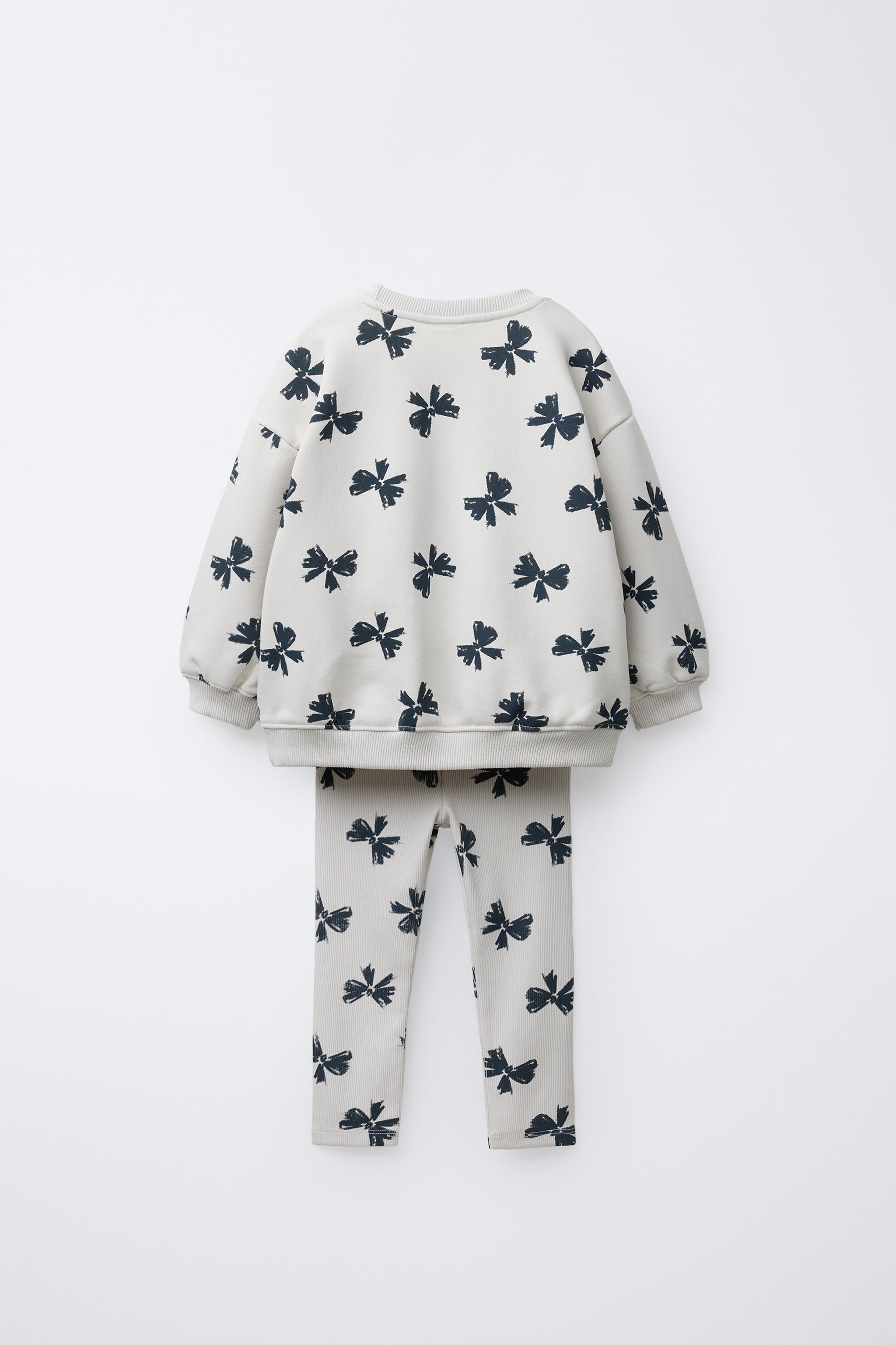PRINTED RIB SWEATSHIRT AND LEGGING JOGGING SET - Pearl gray