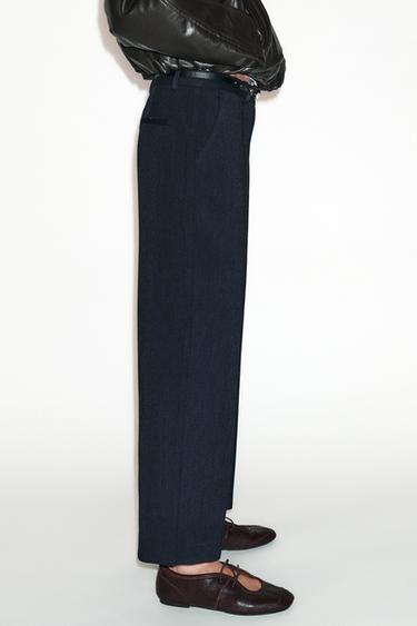 PANTALON DROIT À CEINTURE - Bleu marine de Zara - Image 3