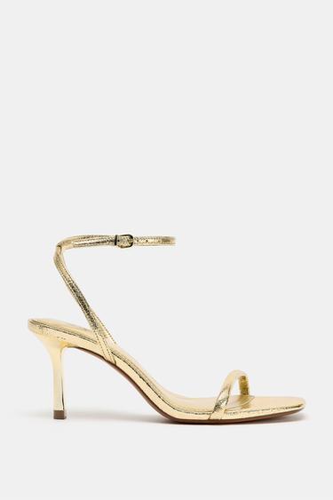 Zara METALLIC EFFECT HEELED SANDALS - Gold