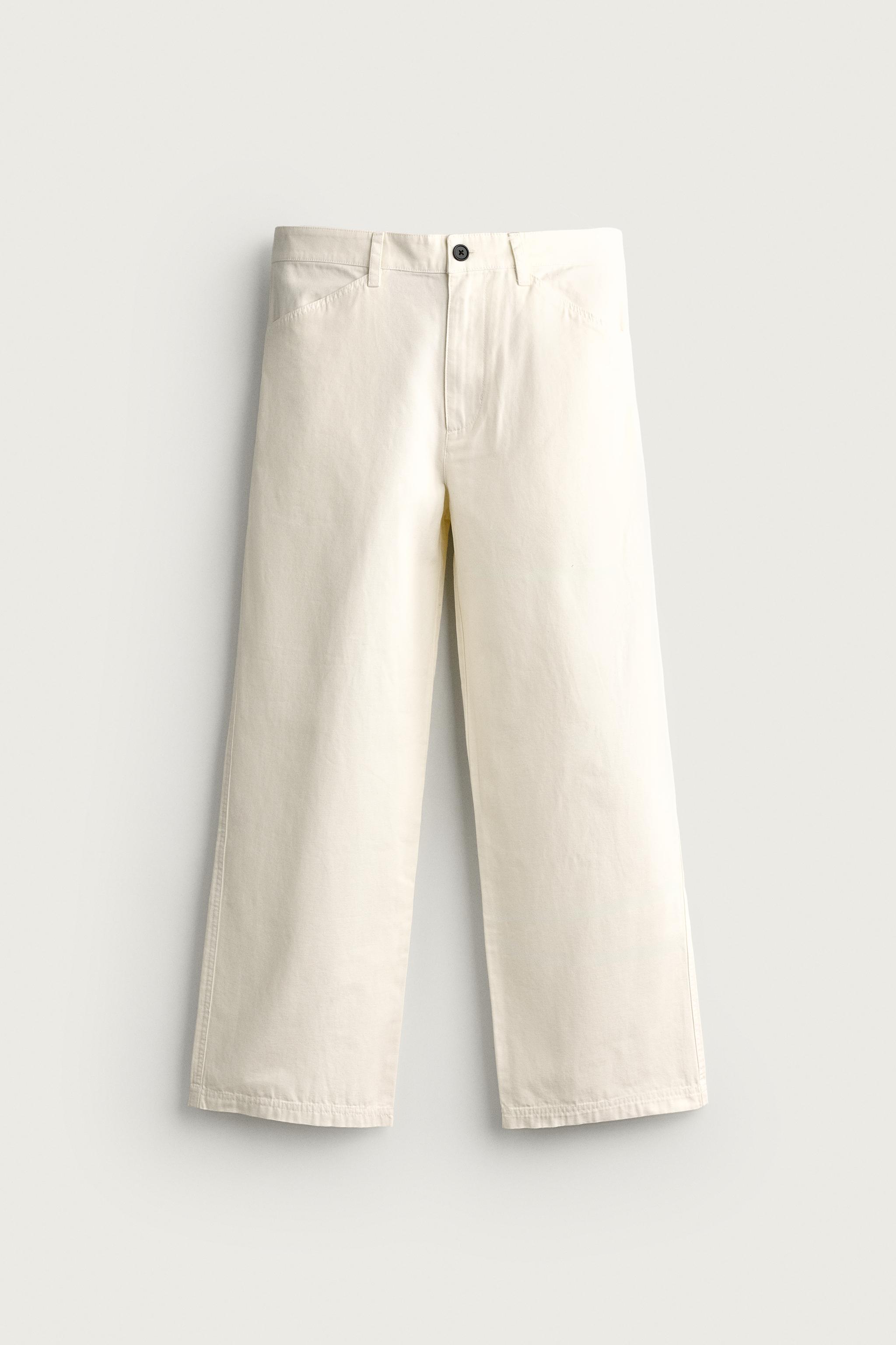 CANVAS STRAIGHT-FIT PANTS — Ecru
