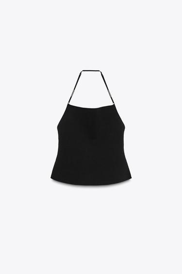KNIT TOP WITH BEADS - Black by Zara