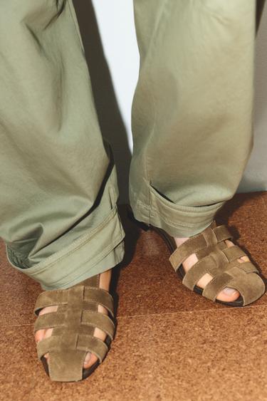 SPLIT SUEDE CAGE SANDALS - Dark tan by Zara