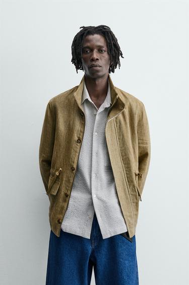 100% LINEN JACKET - Light grey by Zara