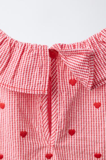 CHECK TOP WITH EMBROIDERED HEARTS - Reddish by Zara - Image 3