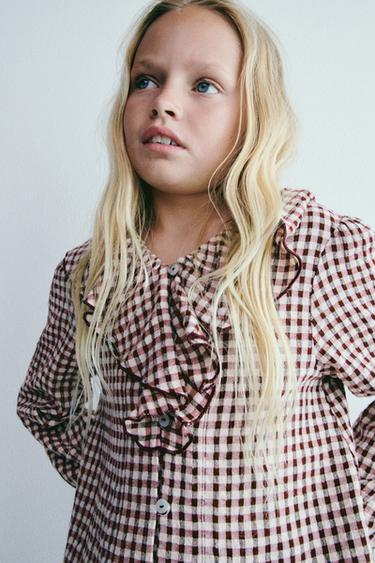 CAMISA VOLANTE CUADROS - Granate claro de Zara