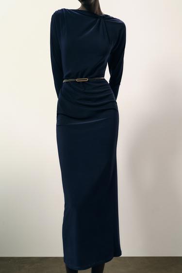 Zara RUCHED DRESS WITH BELT - Bluish