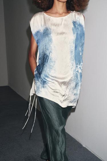 PANTALON AVEC LIN COUTURES CONTRASTE - Vert / Bleu de Zara - Image 1