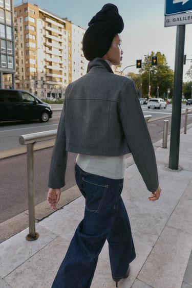 HERRINGBONE CROPPED BLAZER - Dark grey by Zara - Image 4