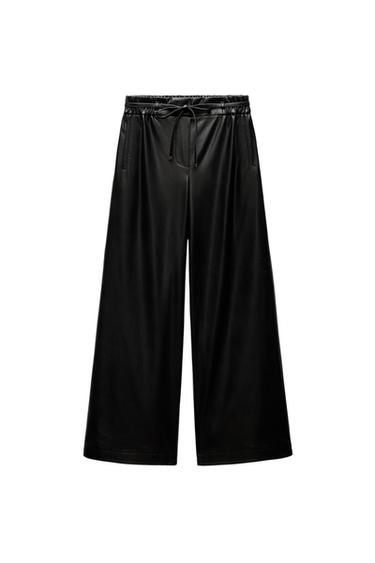 FAUX LEATHER WIDE-LEG TROUSERS