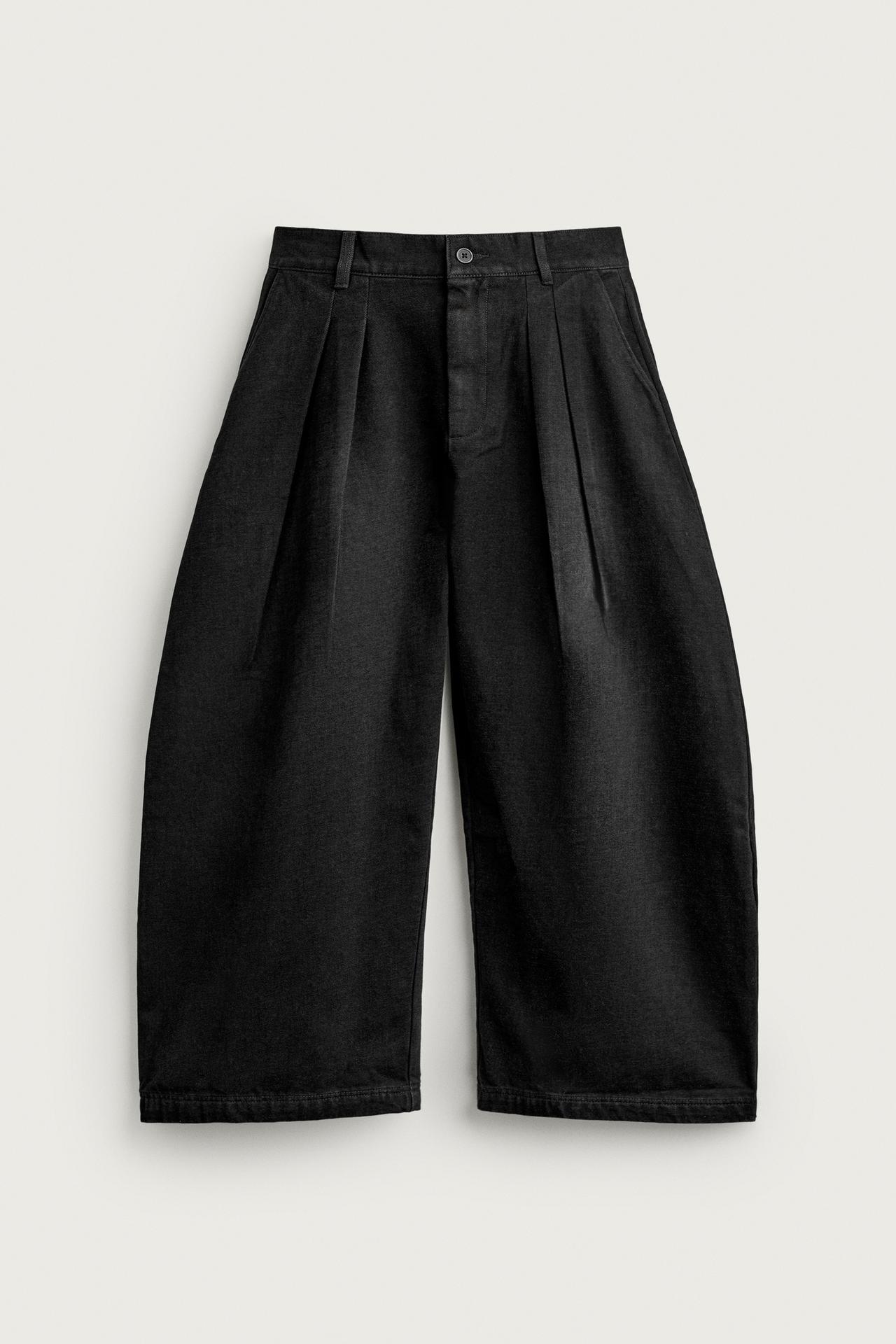 BRUSHED DENIM WIDE-FIT PANTS — Black
