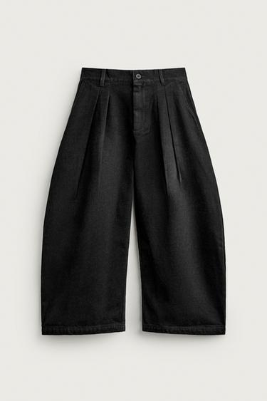 BRUSHED DENIM WIDE-FIT PANTS — Black 1