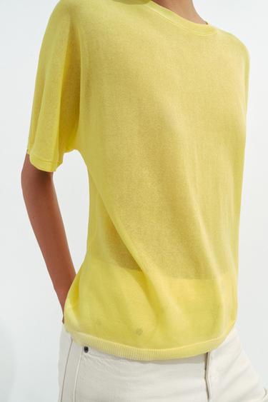 FINE KNIT SHORT SLEEVE TOP - Yellow by Zara