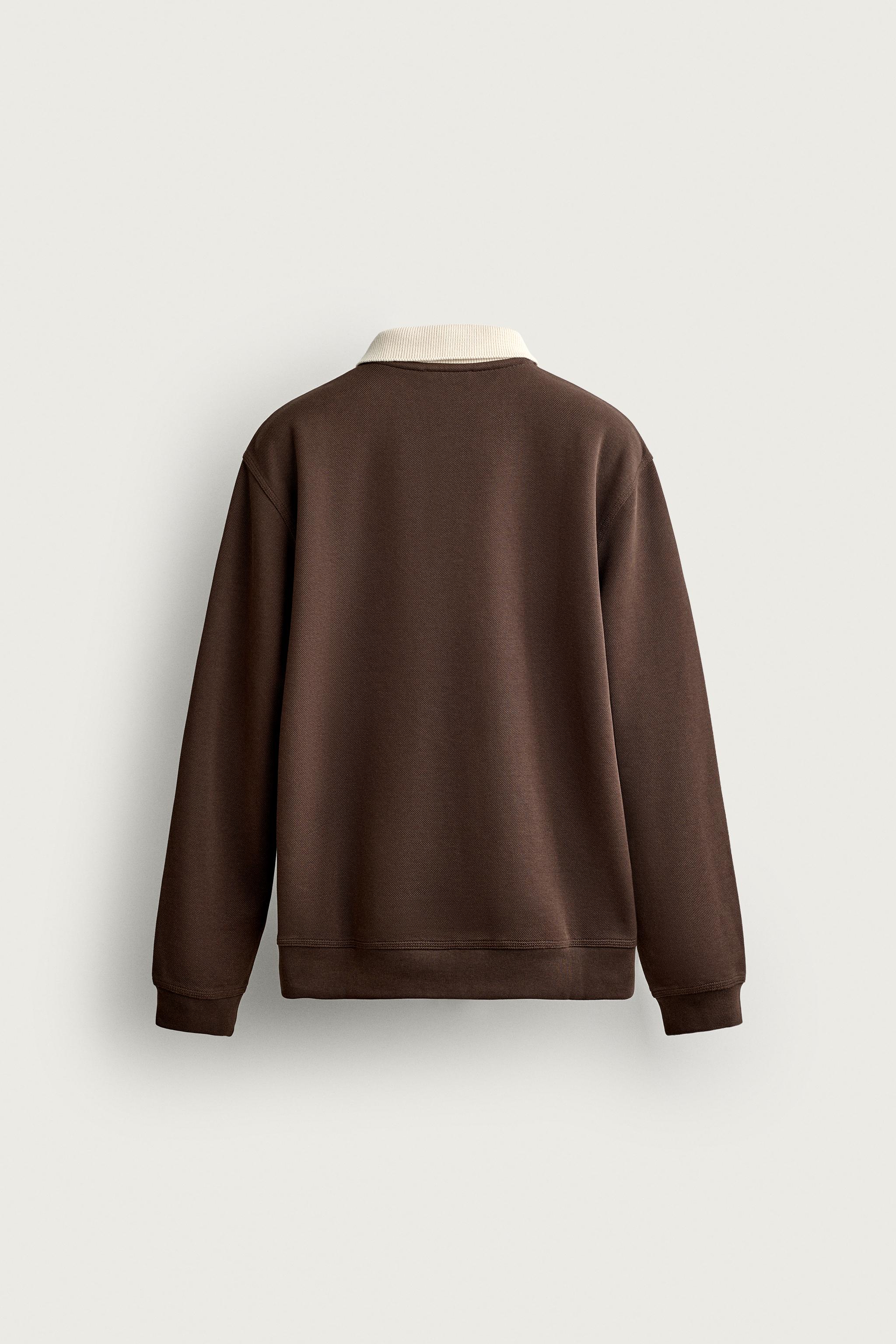 RELAXED FIT STRIPED PIQUÉ POLO SHIRT — Brown
