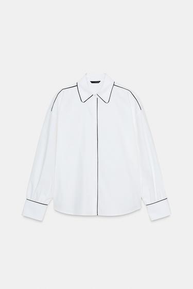 CHEMISE EN POPELINE AVEC LISERÉS CONTRASTANTS - Blanc / Noir de Zara - Image 5