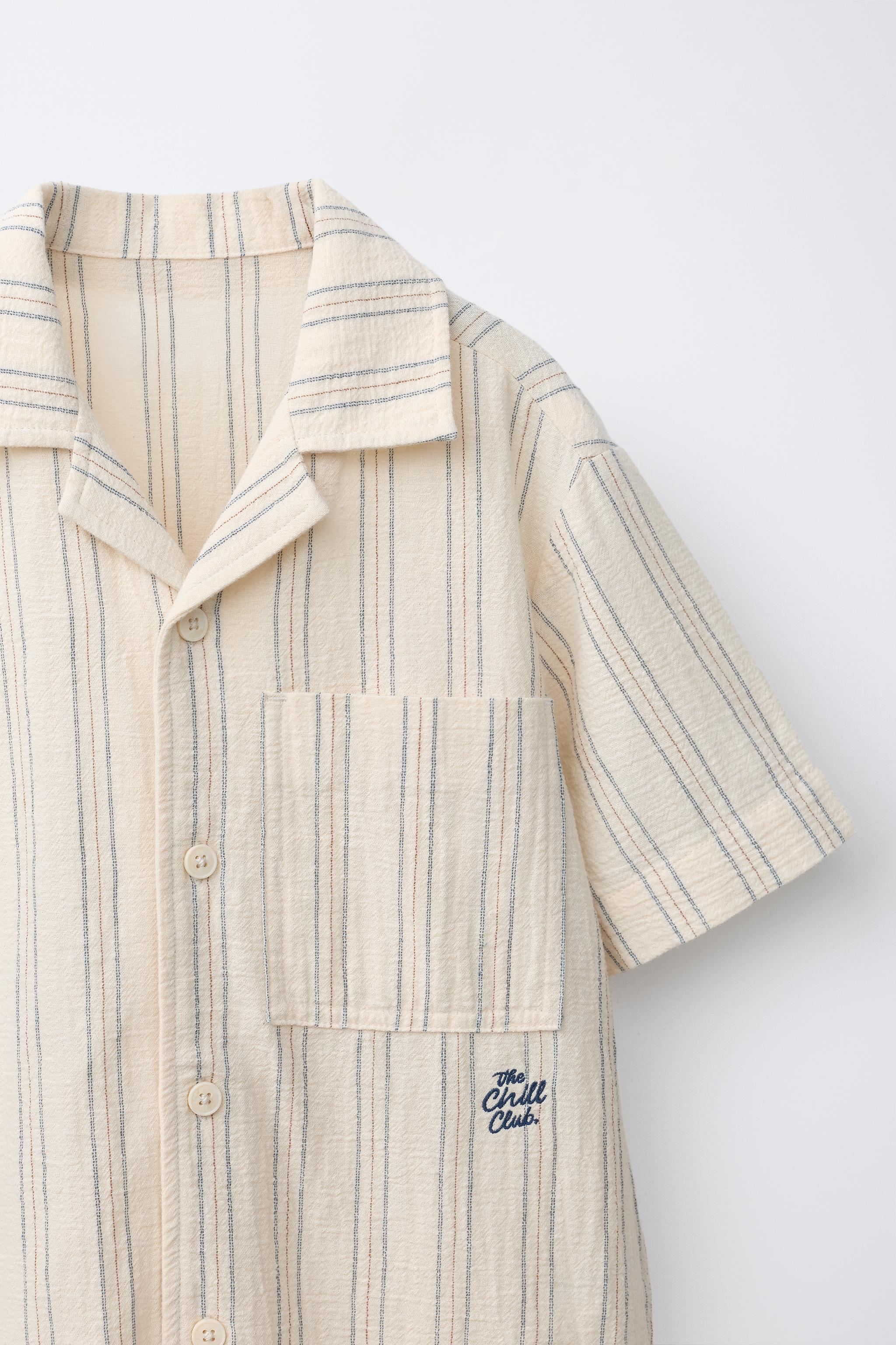 EMBROIDERED STRIPED SHIRT - Ecru | ZARA United States