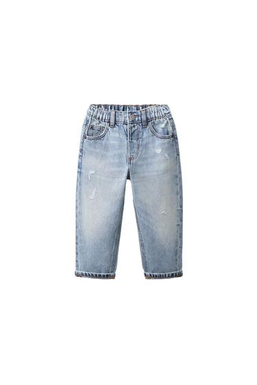 DISTRESSED STRAIGHT-LEG JEANS — Mid-blue 1