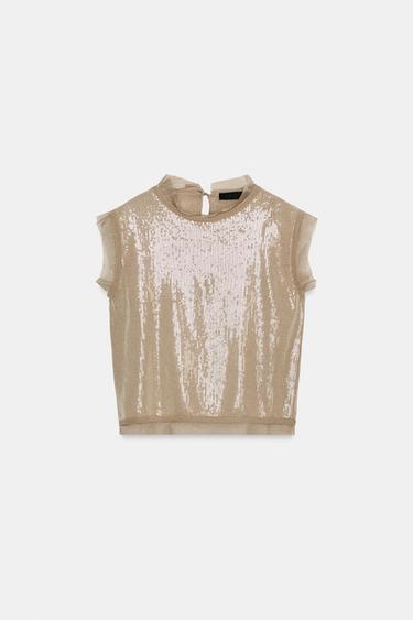 TOP EN MAILLE ET PAILLETTES - Vison de Zara - Image 0