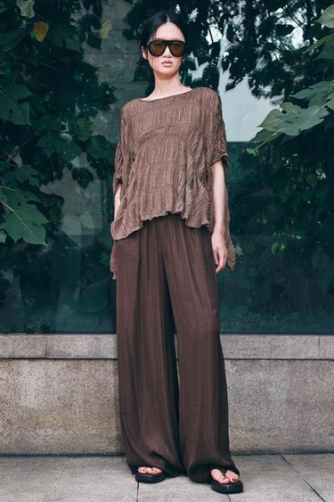 Zara 飄逸寬管長褲 - 棕色