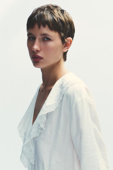 EMBROIDERED RUFFLE SHORT DRESS - White by Zara - Image 3
