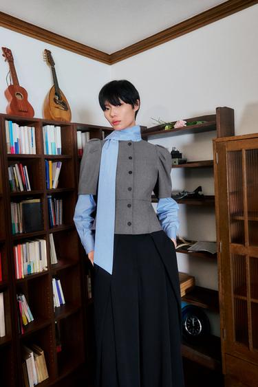 ZW COLLECTION リボン付きシャツブルーZaraのZW COLLECTION リボン付きシャツ - ブルー 