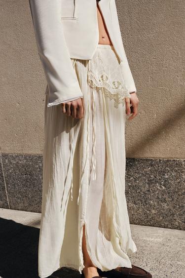 ЮБКА МИДИ С ВЫШИВКОЙ И ПОЯСОМ — ZW COLLECTION — ЭКРЮ от Zara