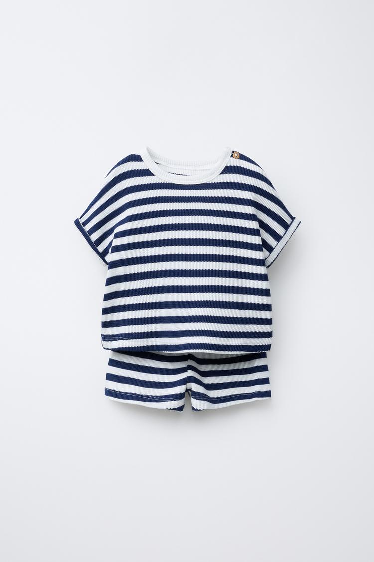 Conjunto Rayas Zara CONJUNTO CAMISETA Y BERMUDA WAFFLE RAYAS