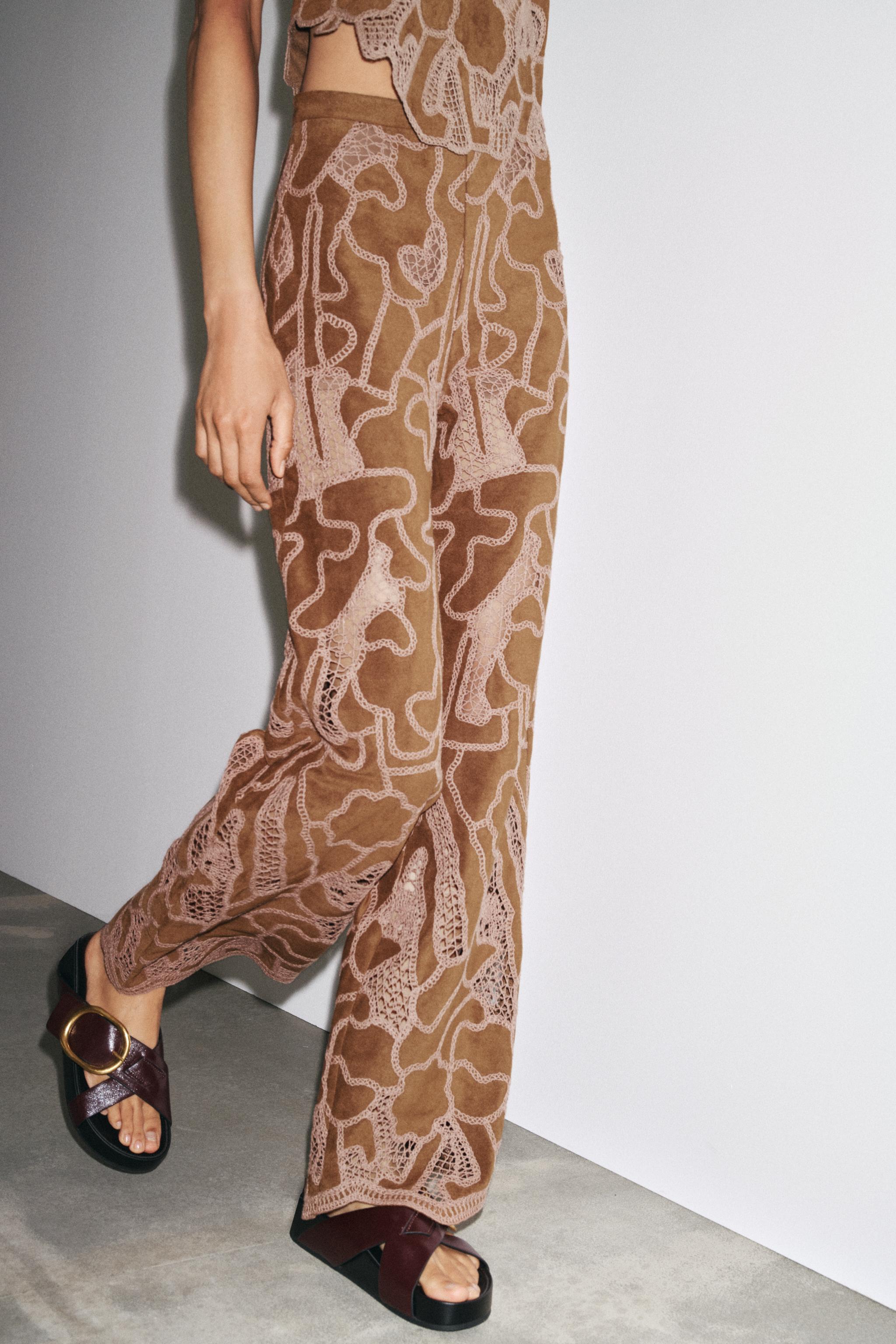 FAUX SUEDE CROCHET PANTS - Beige-brown | ZARA United States