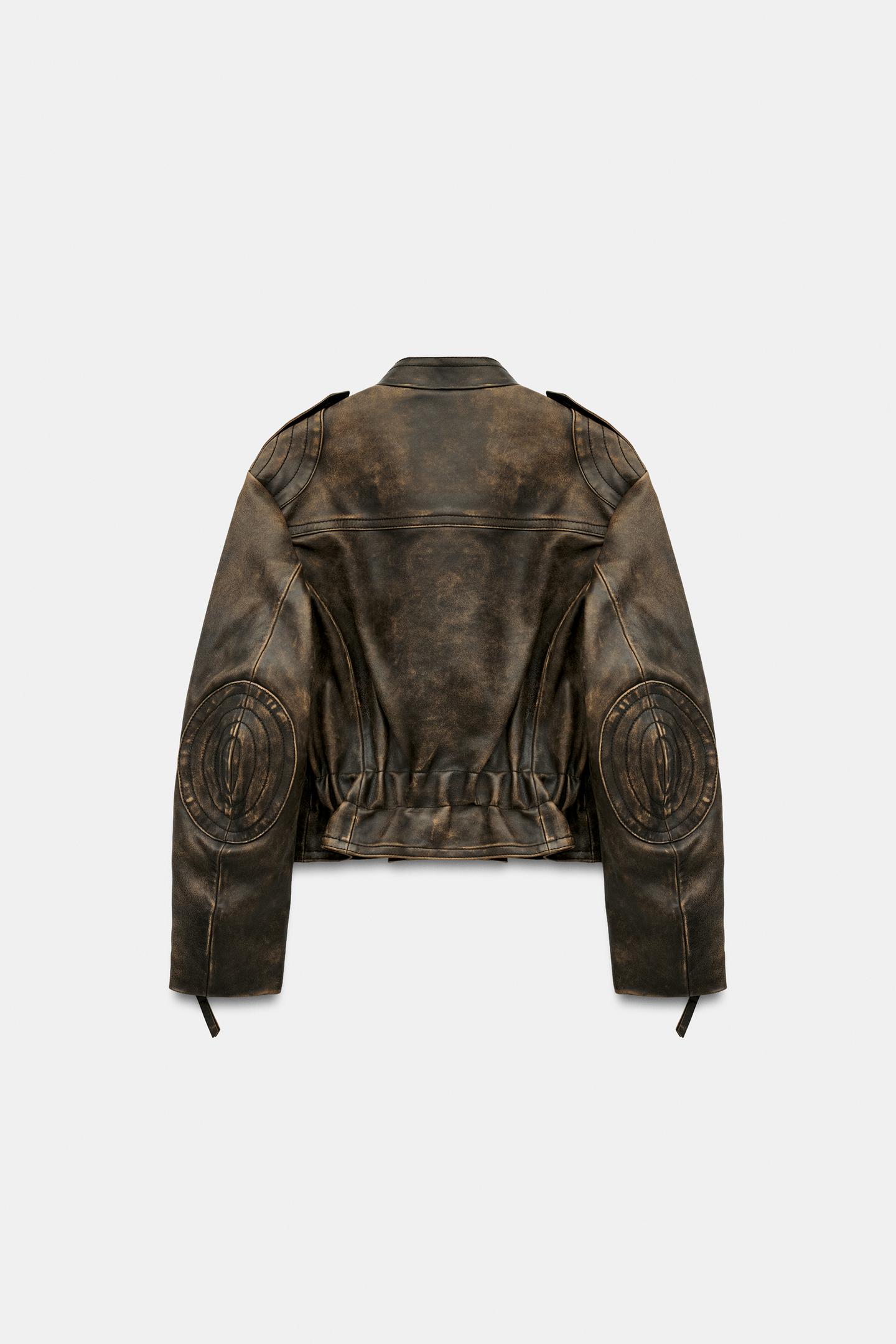 Женская куртка Zara ZW Collection 100% Leather Button, цвет: Коричневый — фото 4