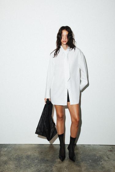 CAMISA POPELÍN CORBATA - Blanco de Zara