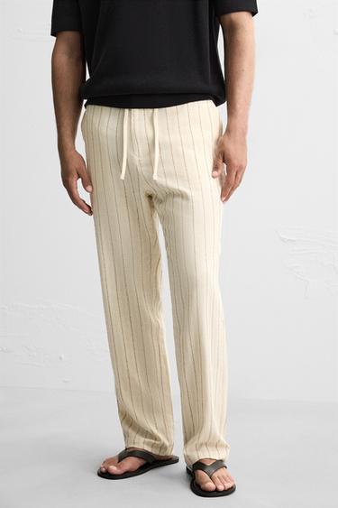 STRIPED JACQUARD TROUSERS - Ecru by Zara - Image 4