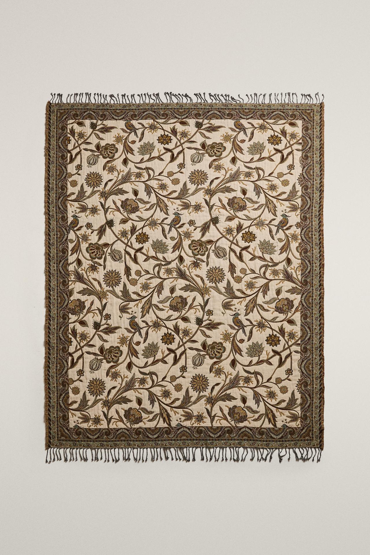 FLORAL JACQUARD BLANKET — Green / Blue