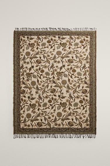 Zara FLORAL JACQUARD THROW - 綠色 / 藍色 - 圖片 0