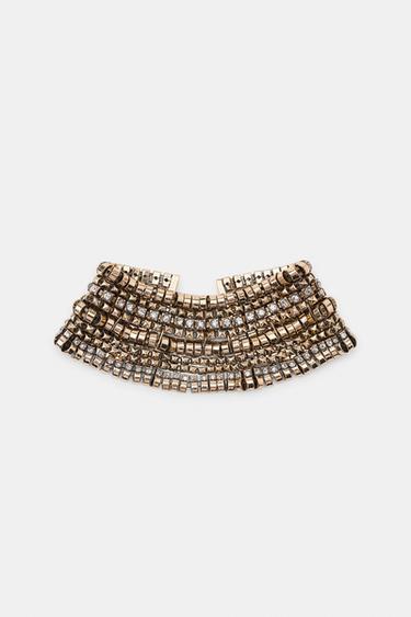 METAL RHINESTONE CHOKER NECKLACE - Aged gold by Zara