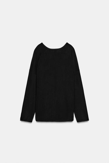 PULL EN MAILLE FINE À COL EN V - Noir de Zara - Image 6