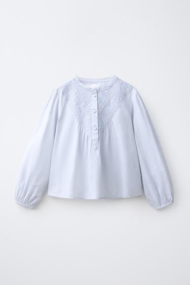 EMBROIDERED YOKE ROMANTIC SHIRT — Light blue 1