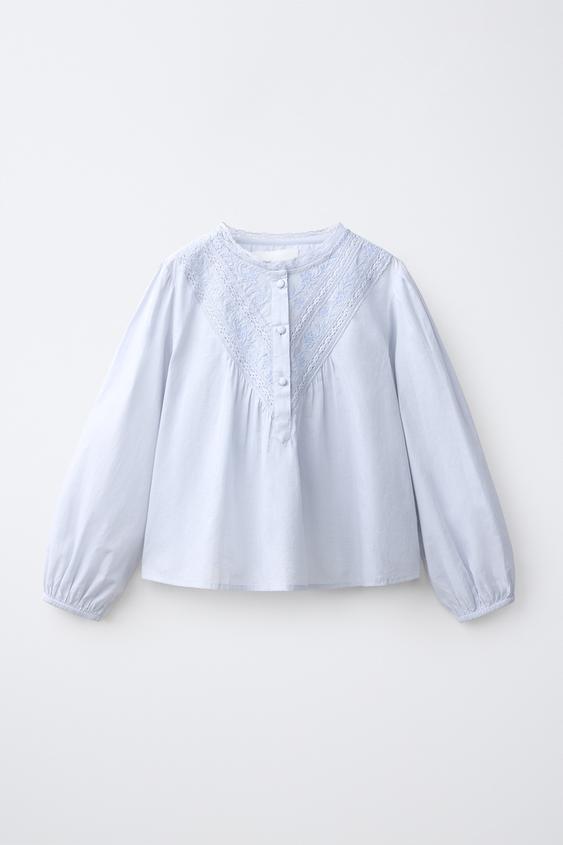 CHEMISE ROMANTIQUE EMPIÈCEMENT BRODÉ - Bleu clair de Zara - Image 0