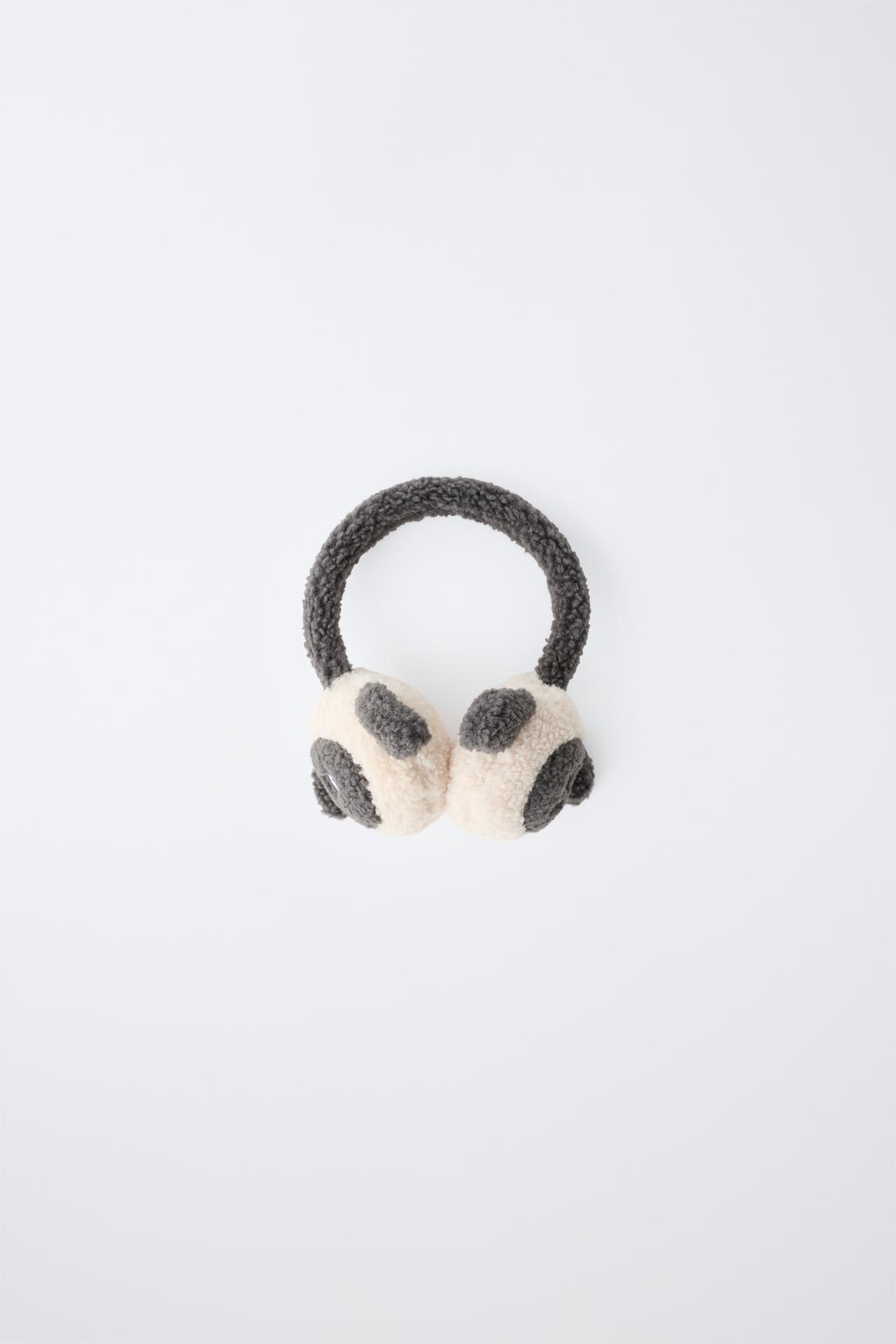 SHEARLING EARMUFFS WITH SHEEP DETAIL — Black / Ecru